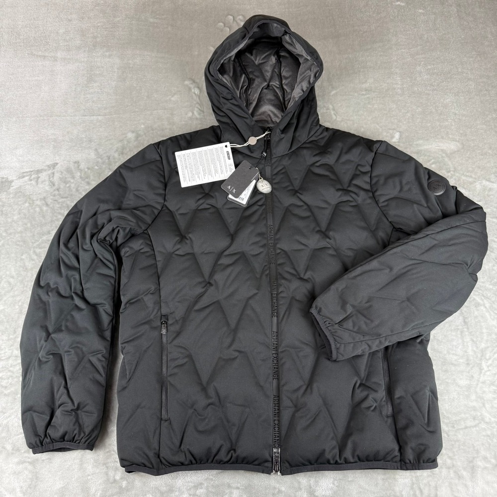 Armani Exchange Duck Down Puffer Jacket Mens XL Black Quilted $320 New NWT